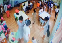 Sarasas Teachers Caught Using Trash Bag to Bully 2-Yr-Old Girl A screenshot of security camera footage released by the child's parent shows the alleged assault.
