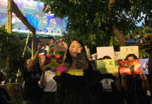 Activists Take Aim at China Rights Abuse, ‘One China Policy’ at Embassy Protest Activist Napassorn Saengduean reads out a statement during the protest on Oct. 1, 2020.