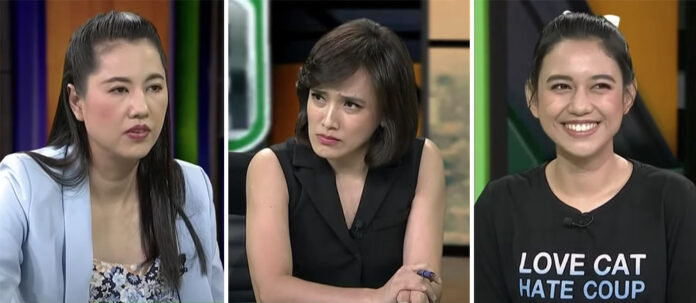 Parina Kraikupt, Jomquan Laopetch, and Patsaravalee “Mind” Tanakitvibulpon on the “Straight Talking with Jomquan” show on Thairath TV on Oct. 29, 2020.