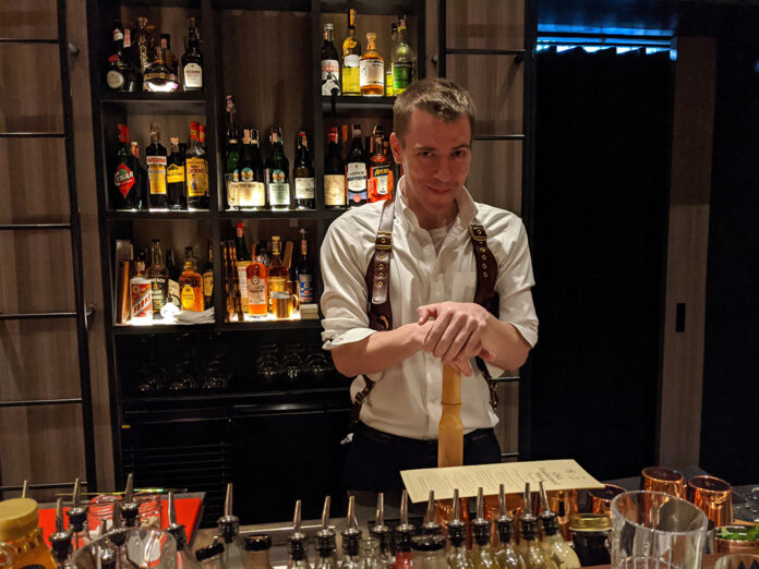 Aaron Feder behind the bar at Ms. Jigger.