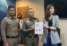 Pageant Queen Activist Files Complaint Over Doctored Anti-King Photo Maria Poonlertlarp Ehren, right, at the Technology Crime Suppression Division on Nov. 10, 2020.