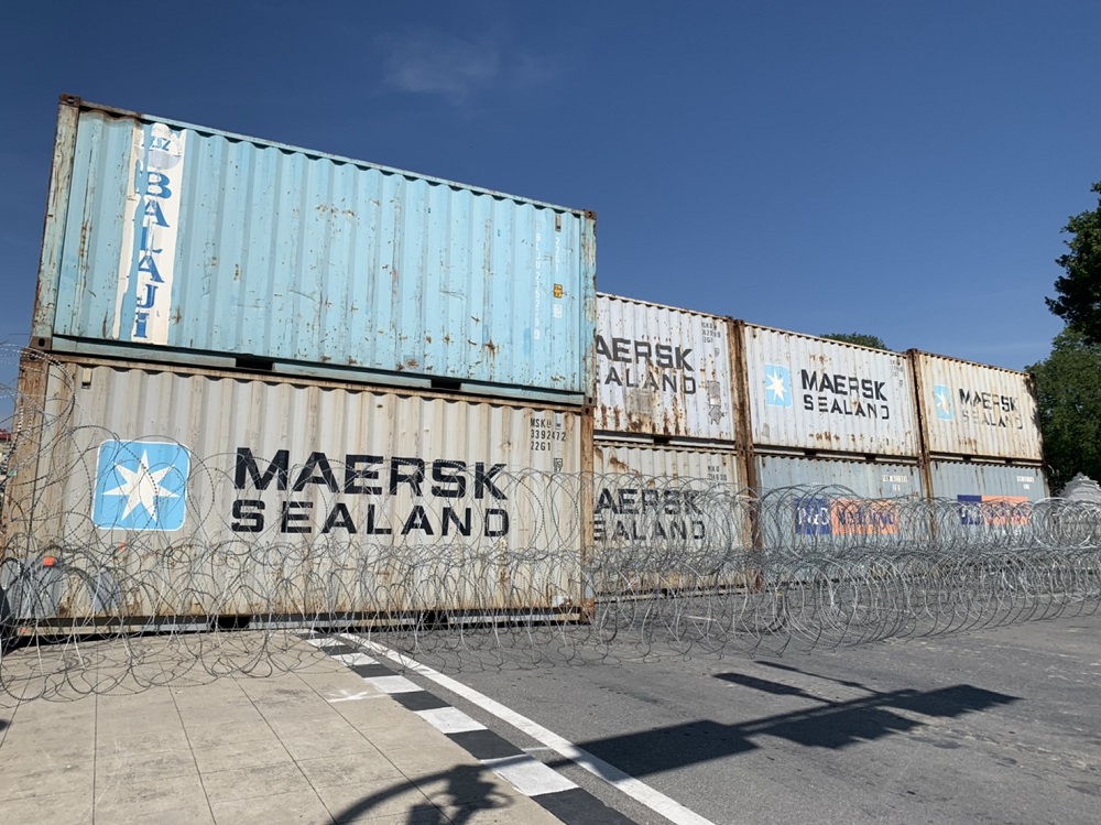 Shipping Containers, Razor Wires Put up for a (Non-Existing) Protest