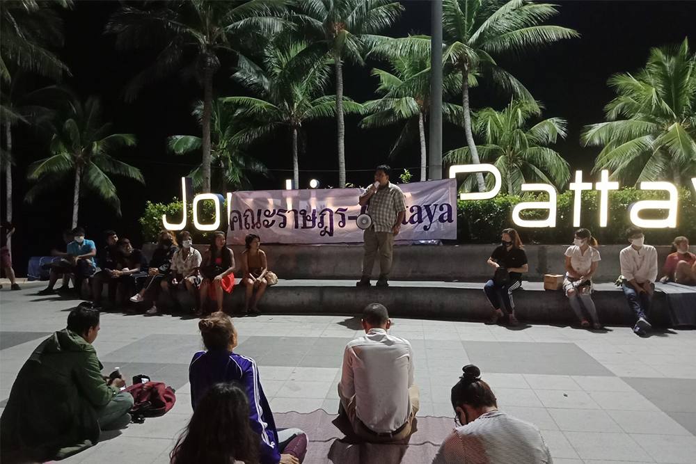 Protesters gather at a pro-democracy rally on Jomtien Beach on Nov. 8, 2020.