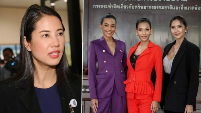 Left: Parina Kraikupt. Right: Indy Johnson, Pacharaporn Chantarapadit, and Patchaploy Ruengdaluang visit the Natural Resources and Environmental Crime Division on Nov. 6, 2020.