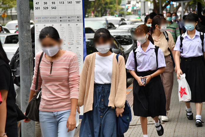 Triam Udom Suksa School students on Dec. 1, 2020. Images are blurred to comply with media regulations on underage individuals.