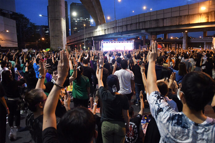 Anti-government protest at Lat Phrao Intersection on Dec. 2, 2020. Anti-government protest at Lat Phrao Intersection on Dec. 2, 2020.