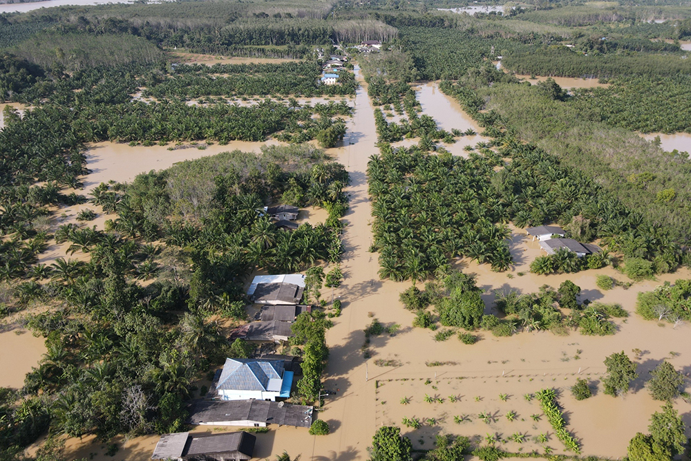 A drone footage of the flood in Trang province on Dec. 7, 2020.