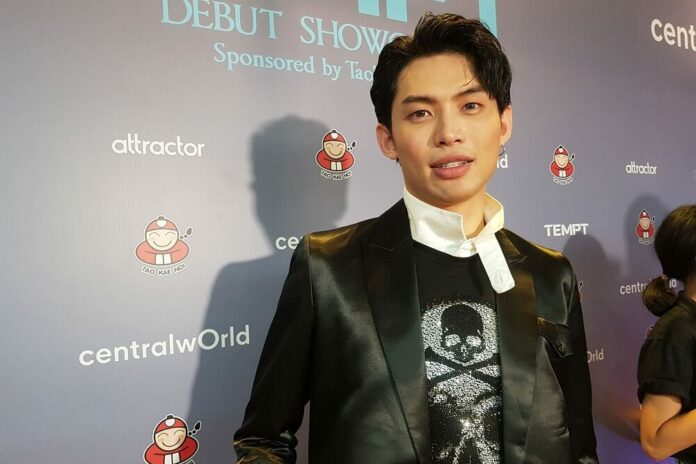In this July 24, 2019, Techin “DJ Matoom” Ploypetch speaks to reporters during a promotional event at CentralWorld shopping mall in Bangkok. In this July 24, 2019, Techin “DJ Matoom” Ploypetch speaks to reporters during a promotional event at CentralWorld shopping mall in Bangkok.