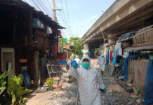 Opinion: COVID-19 Exposes Deadly Inequalities in Thailand Workers disinfect Klong Toey slum community on April 24, 2021. Photo: Duang Prateep Foundation.