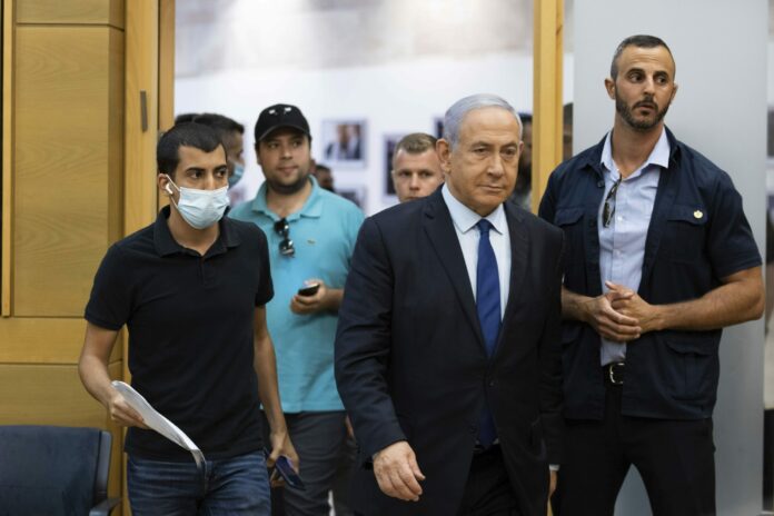 Israeli Prime Minister Benjamin Netanyahu arrives to speak to the Israeli Parliament in Jerusalem, Sunday, May 30, 2021. Photo: Yonatan Sindel / Pool via AP