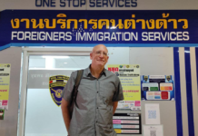 Immigration Renews Visa for American Academic Who Writes About 112 David Streckfuss at Khon Kaen Immigration Office on Apr. 16, 2021. Photo: Hathairat Phaholtap / Facebook.