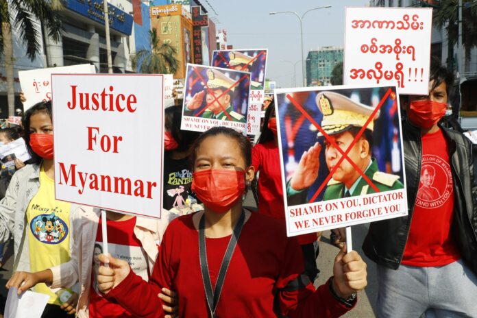 An anti-junta protest in Mandalay, Myanmar, on Feb. 8, 2021.