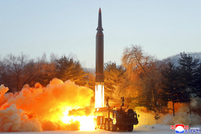 This photo provided by the North Korean government, shows what it says a test launch of a hypersonic missile in North Korea on Jan. 5, 2022. Photo: Korean Central News Agency / Korea News Service via AP File