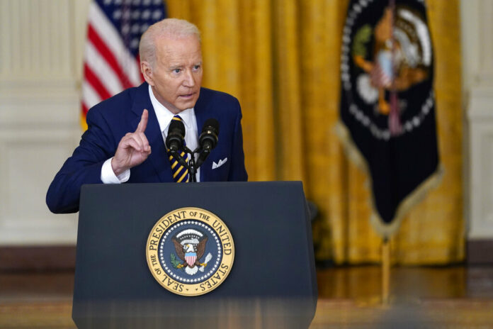 President Joe Biden speaks during a news conference in the East Room of the White House in Washington, Wednesday, Jan. 19, 2022. Photo: Susan Walsh / AP President Joe Biden speaks during a news conference in the East Room of the White House in Washington, Wednesday, Jan. 19, 2022. Photo: Susan Walsh / AP