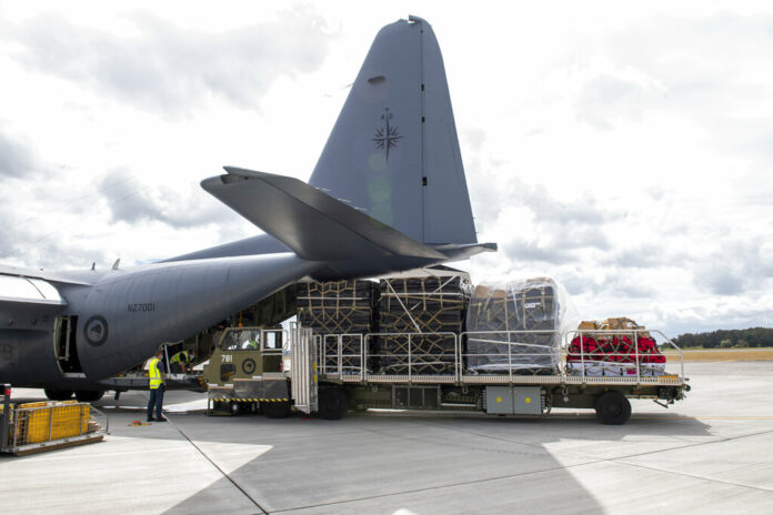 In this photo provided by the New Zealand Defence Force, a Royal New Zealand Air Force C-130 Hercules is loaded before it leaves an airbase in Auckland, Thursday, Jan. 20, 2022, flying to Tonga with aid. Photo: CPL Dillon Anderson / New Zealand Defence Force via AP In this photo provided by the New Zealand Defence Force, a Royal New Zealand Air Force C-130 Hercules is loaded before it leaves an airbase in Auckland, Thursday, Jan. 20, 2022, flying to Tonga with aid. Photo: CPL Dillon Anderson / New Zealand Defence Force via AP