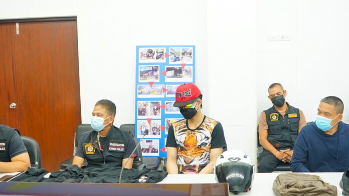 Kanapong Sakhoncharoen, 24, during a news conference at Karon Police Station on Feb. 6, 2022.