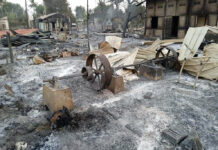 Myanmar Villagers Say Army Troops Burned 400 Houses Charred homes sit in piles of ash in Mwe Tone village of Pale township in the Sagaing region, Myanmar, Tuesday, Feb. 1, 2022. Photo: AP