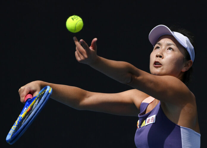 FILE - China's Peng Shuai serves to Japan's Nao Hibino during their first round singles match at the Australian Open tennis championship in Melbourne, Australia, on Jan. 21, 2020. Photo: Andy Brownbill / AP File