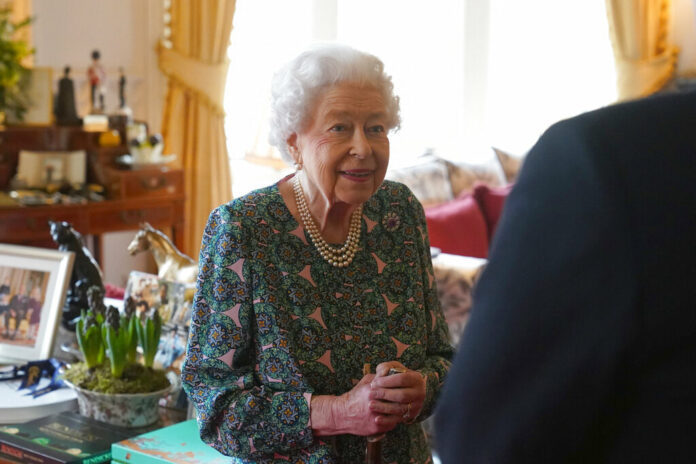 FILE - Queen Elizabeth II speaks during an audience at Windsor Castle where she met the incoming and outgoing Defence Service Secretaries, Wednesday Feb. 16, 2022. Photo: Steve Parsons / Pool via AP File