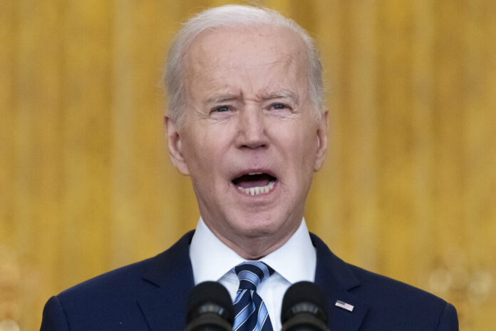 FILE - President Joe Biden speaks about the Russian invasion of Ukraine in the East Room of the White House, Feb. 24, 2022, in Washington. Photo: Alex Brandon / AP File
