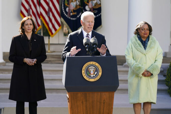 President Joe Biden speaks after signing the Emmett Till Anti-Lynching Act in the Rose Garden of the White House, Tuesday, March 29, 2022, in Washington. Photo: Patrick Semansky / AP