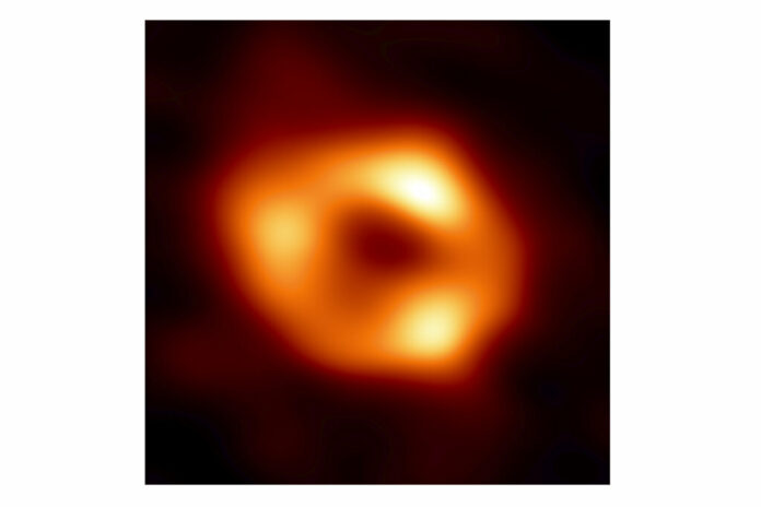 This image released by the Event Horizon Telescope Collaboration, Thursday, May 12, 2022, shows a black hole at the center of our Milky Way galaxy. The Milky Way black hole is called Sagittarius A*, near the border of Sagittarius and Scorpius constellations. Photo: Event Horizon Telescope Collaboration via AP