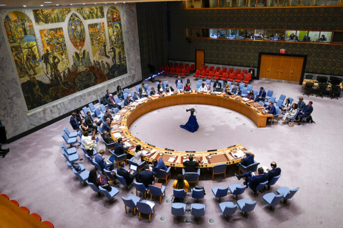 The United Nations Security Council meets on threats to international peace and security, Wednesday, June 8, 2022 at United Nations headquarters. Photo: Mary Altaffer / AP