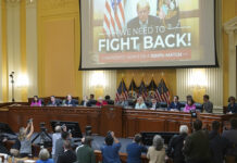 Jan. 6 Panel Hears: Trump ‘Detached From Reality’ in Defeat A video of former President Donald Trump speaking is displayed as the House select committee investigating the Jan. 6 attack on the U.S. Capitol continues to reveal its findings of a year-long investigation, at the Capitol in Washington, Monday, June 13, 2022. Photo: Mandel Ngan / Pool via AP