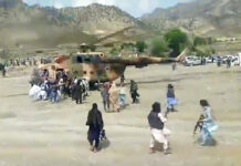 Eastern Afghanistan Earthquake Kills At Least 255 People In this image taken from video from Bakhtar State News Agency, Taliban fighters secure a government helicopter to evacuate injured people in Gayan district, Paktika province, Afghanistan, Wednesday, June 22, 2022. Photo: Bakhtar State News Agency via AP