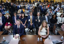Jan. 6: Trump Spurned Aides’ Pleas To Call off Capitol Mob Matt Pottinger, former deputy national security adviser, and Sarah Matthews, former White House deputy press secretary, return from a break as they testify as the House select committee investigating the Jan. 6 attack on the U.S. Capitol holds a hearing at the Capitol in Washington, Thursday, July 21, 2022. Photo: Patrick Semansky / AP