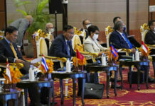 Myanmar Violence, Ukraine War Loom over ASEAN Meetings Cambodian Foreign Minister Prak Sokhonn, second right, delivers an opening speech during ASEAN Foreign Ministers Interface Meeting with ASEAN Intergovernmental Commission on Human Rights (AICHR) representatives in Phnom Penh, Cambodia, Tuesday, Aug. 2, 2022. Photo: Heng Sinith / AP
