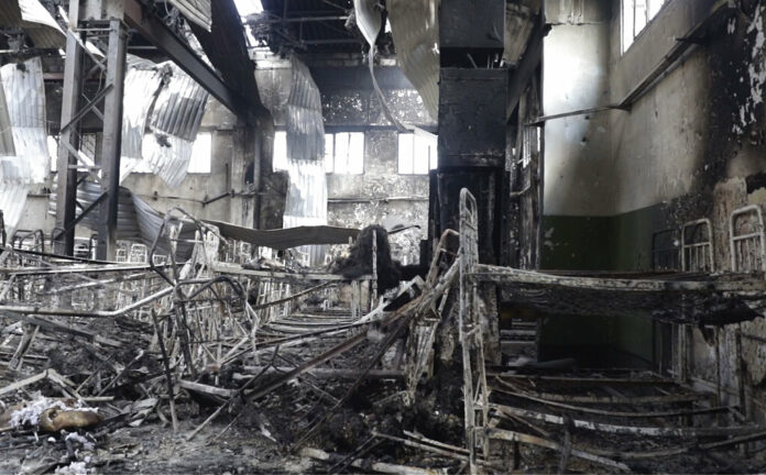 In this photo taken from video a view of destroyed barrack at a prison in Olenivka, in an area controlled by Russian-backed separatist forces, eastern Ukraine, on July 29, 2022. Photo: AP
