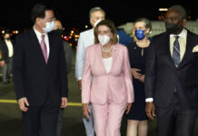 US House Speaker Pelosi Arrives in Taiwan, Defying Beijing In this photo released by the Taiwan Ministry of Foreign Affairs, U.S. House Speaker Nancy Pelosi, center, arrives in Taipei, Taiwan, Tuesday, Aug. 2, 2022. Photo: Taiwan Ministry of Foreign Affairs via AP