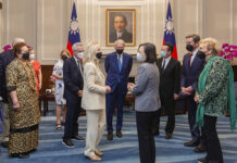 China Announces New Drills as US Delegation Visits Taiwan In this photo released by the Taiwan Presidential Office, Taiwan's President Tsai Ing-wen chat with the members of a delegation of U.S. Congress during a meeting at the Presidential Office in Taipei, Taiwan on Monday, Aug. 15, 2022. Photo: Taiwan Presidential Office via AP