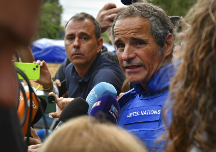 Director General of the International Atomic Energy Agency (IAEA) Rafael Mariano Grossi speaks to the media as a mission of the International Atomic Energy Agency prepare to visit the Zaporizhzhia nuclear power plant, in Zaporizhzhia, Ukraine, Thursday, Sept. 1, 2022. Photo: Andriy Andriyenko / AP