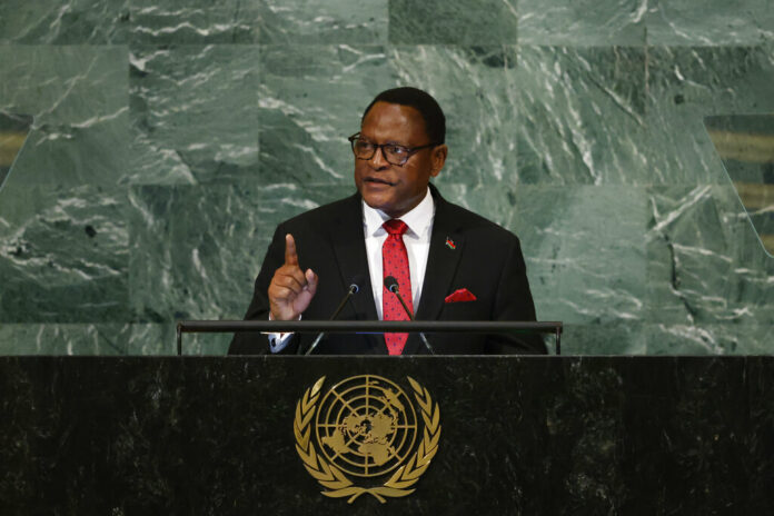 President of Malawi Lazarus Chakwera addresses the 77th session of the United Nations General Assembly, at U.N. headquarters, Thursday, Sept. 22, 2022. Photo: Jason DeCrow / AP