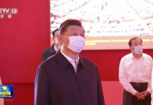 China’s Xi Reappears on State TV Amid Rumors Over Absence In this image taken from video footage run by China's CCTV, Chinese President Xi Jinping and other Chinese leaders visit an exhibit with the theme of "Forging Ahead into the New Era" at the Beijing Exhibition Hall on Tuesday, Sept. 27, 2022. Photo: CCTV via AP