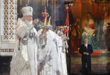 Moscow Patriarch: Russian War Dead Have Their Sins Forgiven FILE - In this photo released by Russian Orthodox Church Press Service, Russian Orthodox Church Patriarch Kirill, left, conducts the Easter service accompanied by President Vladimir Putin, background right, at the Christ the Savior Cathedral in Moscow, Russia, early Sunday, April 24, 2022. Photo: Oleg Varov / Russian Orthodox Church Press Service via AP