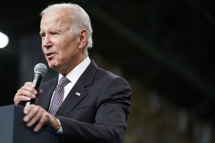 President Joe Biden speaks at an IBM facility in Poughkeepsie, N.Y., on Thursday Oct. 6, 2022. Photo: Andrew Harnik / AP President Joe Biden speaks at an IBM facility in Poughkeepsie, N.Y., on Thursday Oct. 6, 2022. Photo: Andrew Harnik / AP
