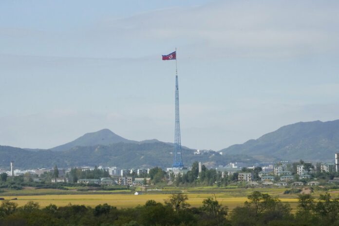 FILE - A North Korean flag flutters in the wind near the border villages of Panmunjom in Paju, South Korea on Oct. 4, 2022. Photo: Ahn Young-joon / AP File FILE - A North Korean flag flutters in the wind near the border villages of Panmunjom in Paju, South Korea on Oct. 4, 2022. Photo: Ahn Young-joon / AP File