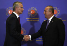 NATO Chief Urges Turkey To Endorse Finland, Sweden Accession NATO Secretary General Jens Stoltenberg left, shakes hands with Turkish Foreign Minister Mevlut Cavusoglu following a press conferences in Istanbul, Thursday, Nov. 3, 2022. Photo: Khalil Hamra / AP