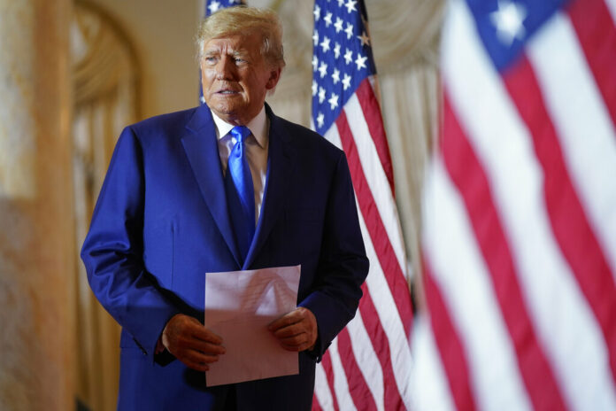 FILE - Former President Donald Trump arrives to speak at Mar-a-lago on Election Day, Nov. 8, 2022, in Palm Beach, Fla. Photo: Andrew Harnik / AP File