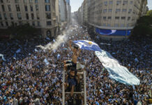 Argentines Erupt in Joy After Epic World Cup Final Argentine soccer fans descend on the capital's Obelisk to celebrate their team's World Cup victory over France, in Buenos Aires, Argentina, Sunday, Dec. 18, 2022. Photo: Rodrigo Abd / AP