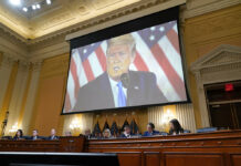 Jan. 6 Panel Urges Trump Prosecution With Criminal Referral A video of former President Donald Trump is shown on a screen, as the House select committee investigating the Jan. 6 attack on the U.S. Capitol holds its final meeting on Capitol Hill in Washington, Monday, Dec. 19, 2022. Photo: J. Scott Applewhite / AP