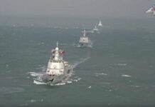 Russia and China Hold Joint Naval Drills In this handout photo taken from video released by Russian Defense Ministry Press Service on Thursday, Dec. 22, 2022, Chinese warships take part in joint naval drills with Russia in the East China Sea on Thursday. Photo: Russian Defense Ministry Press Service via AP