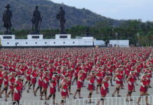 Opinion: Is It Kun Khmer or Muay Thai? Soldiers and cadets perform the traditional Wai Kru ceremony during a Muay Thai festival at Rajabhakti Park in Hua Hin on Feb. 6, 2023.