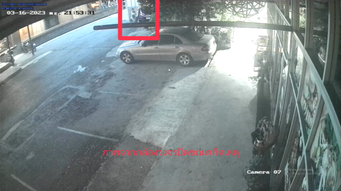Security camera shows the victim being pulled into a van in Bangkok's Thonglor area on Mar. 16, 2023.