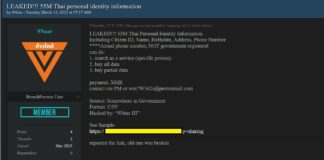 Gov’t Blocks Website That Threatens to Leak Personal Data of 55 Million Thais A screenshot of a post by 9Near on dark web Breach Forum selling personal records of 55 million Thai citizens. Photo: ExploitWareLabs / Facebook