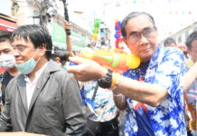 Opinion: What Can We Expect If Prayut, Prawit, Pita, Paetongtarn, Anutin or Srettha Becomes PM? Gen. Prayut Chan-o-cha joins the waterfight on Khaosan Road on Apr. 14, 2023.