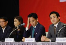 Opinion: Nine Years After 2014 Coup, The Charade Continues with Pita The New Target Pita Limjaroenrat, center, leader and PM candidate for Move Forward Party.